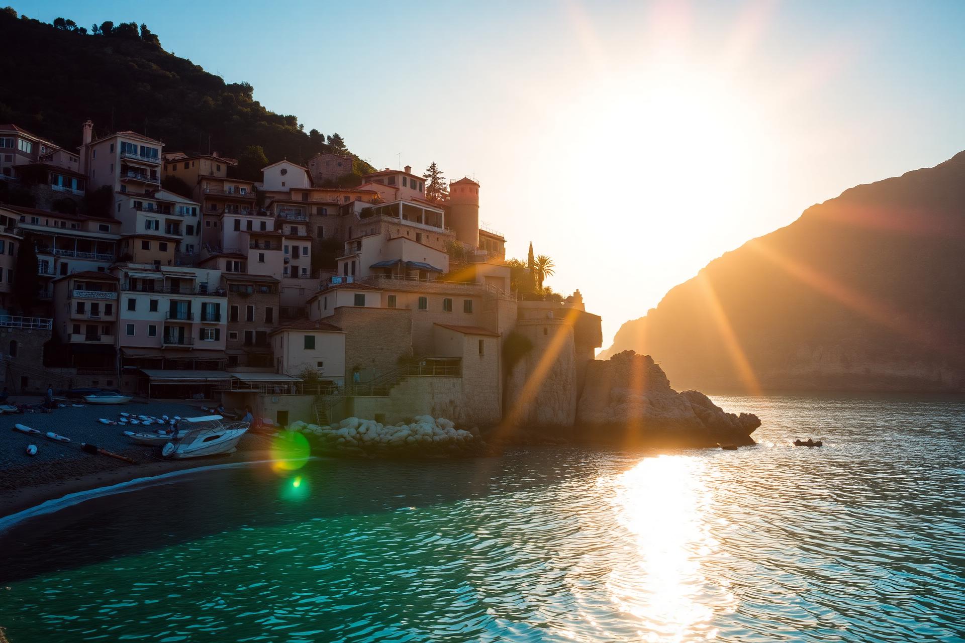 Coastal village at golden hour
